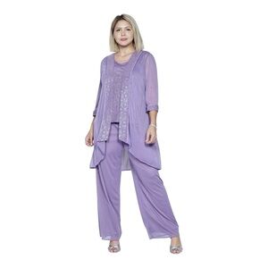 R&M Richards Long Pant Glitter Embroidered Pant Suit